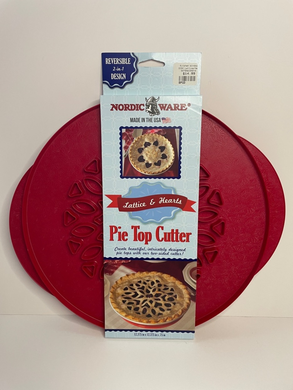 NWT Nordic Ware Red Lattice & Hearts Pie Top Cutter - Reversible Design